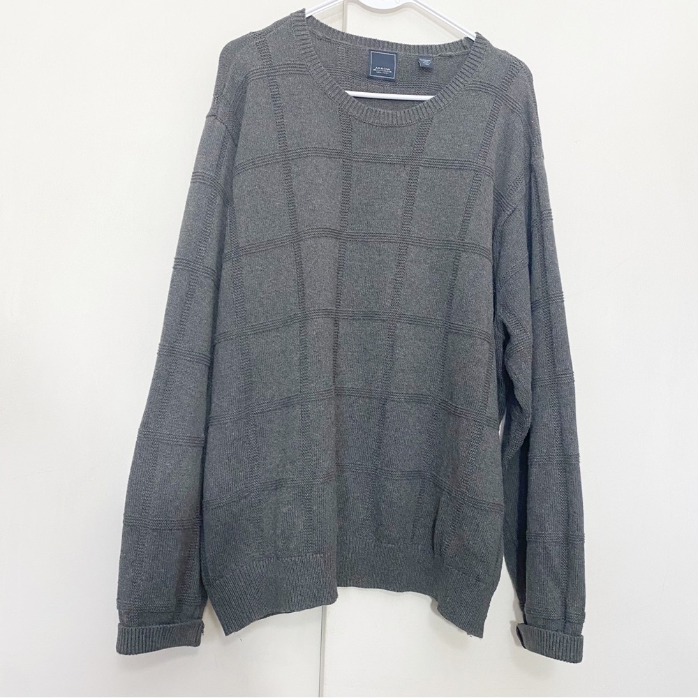 ARROW plaid stitch cotton pullover crew neck sweater 100% cotton gray XXL